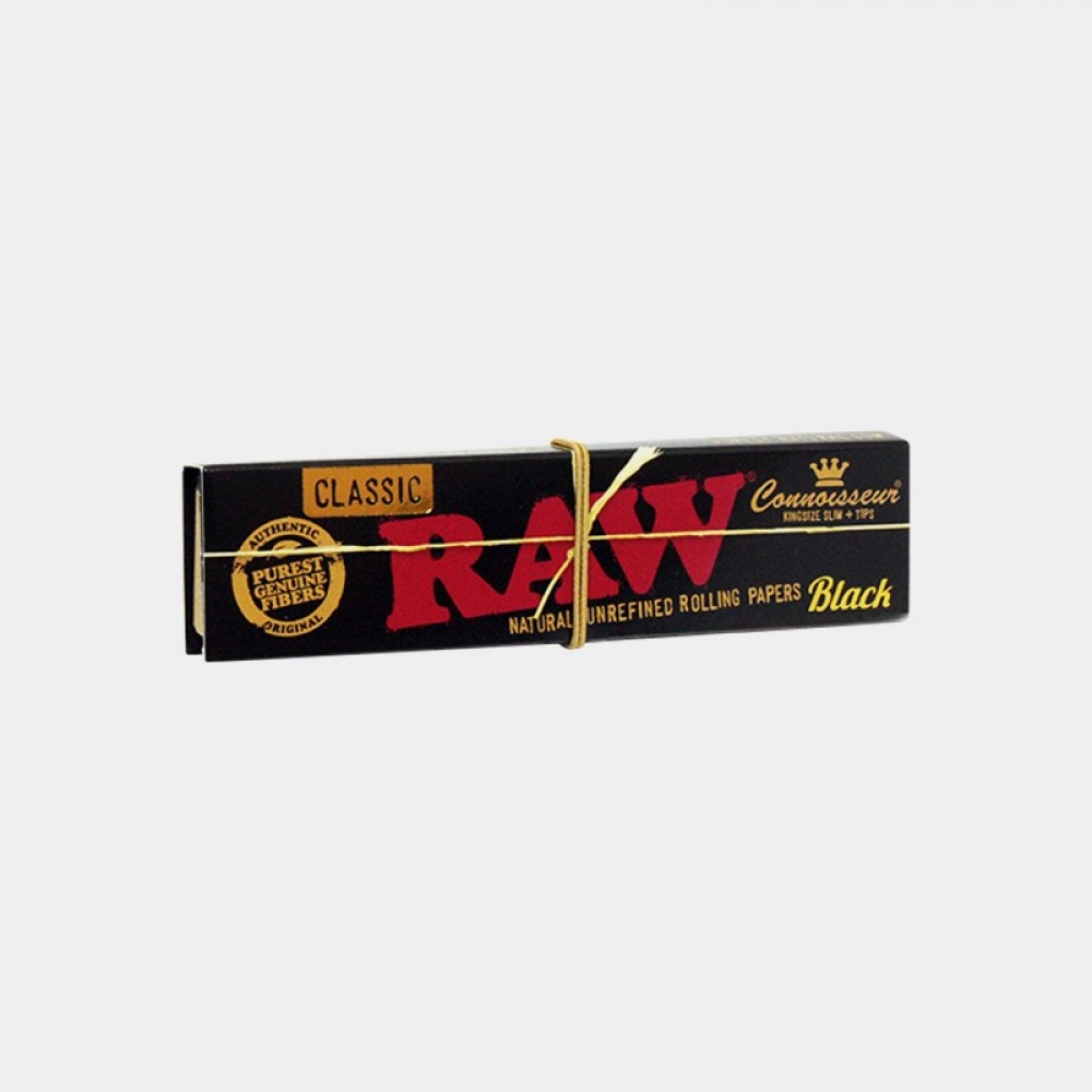 RAW Black Classic Connoisseur King Size Slim Papers with Tips