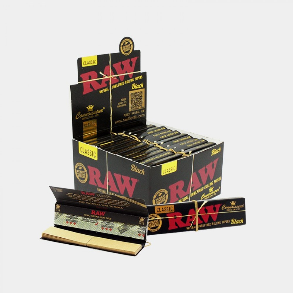 RAW Black Classic Connoisseur King Size Slim Papers with Tips