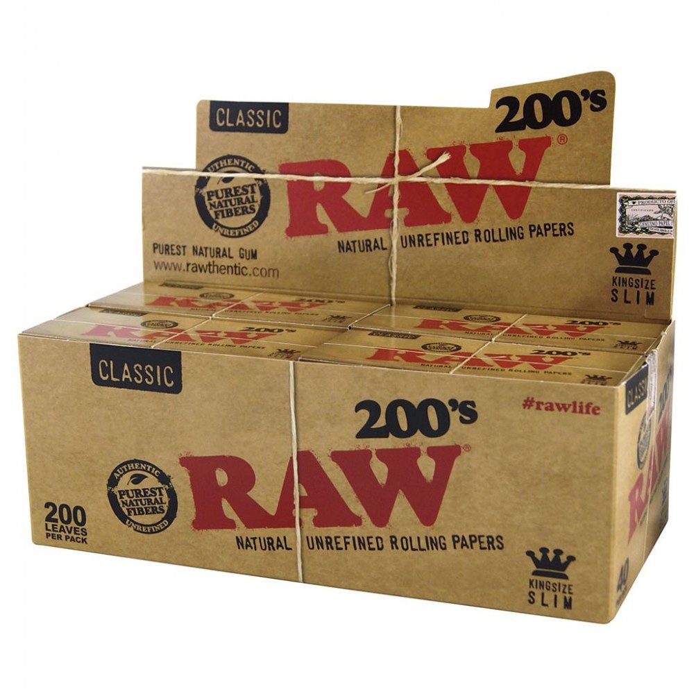 RAW 200's Classic King Size Slim Natural Uncreased Rolling Papers