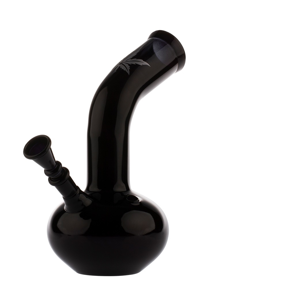 Black Glass Bong with Bent Neck by Black Art - 22cm