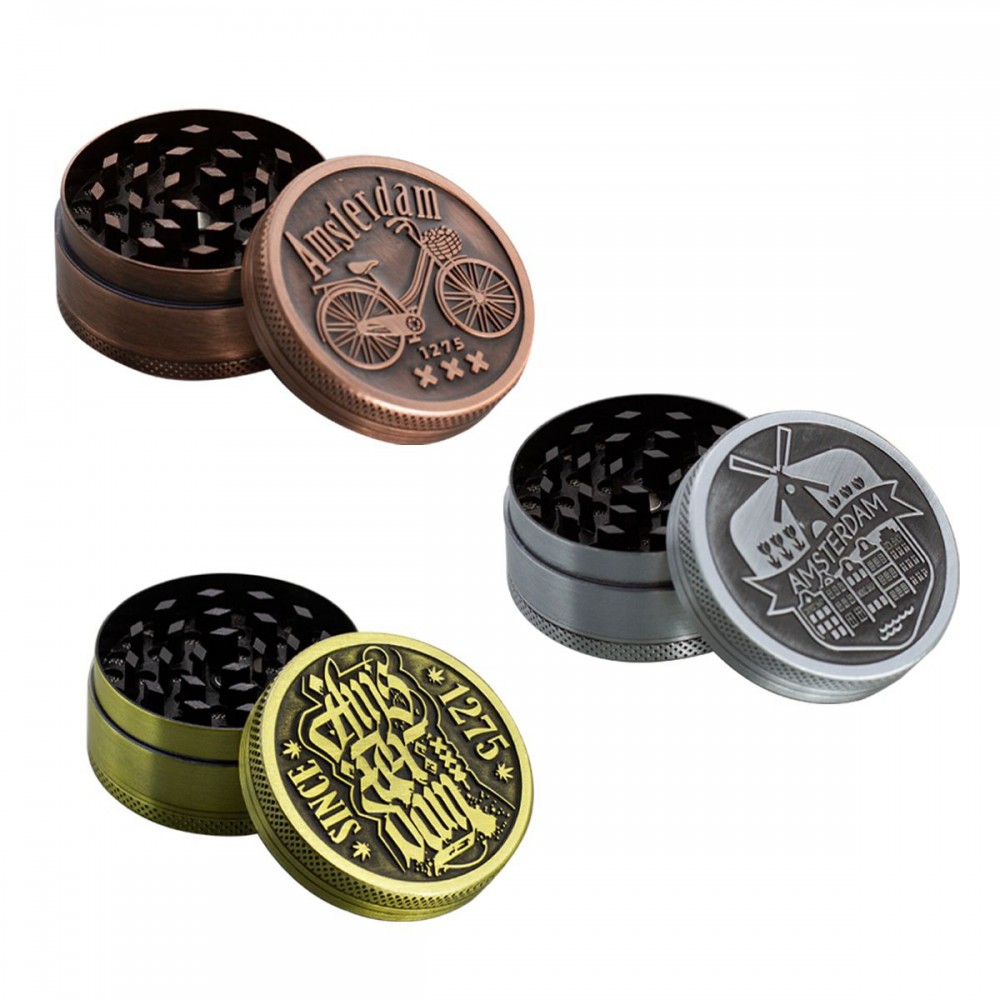 3 Part Classic Amsterdam Design Zinc Grinder - 50mm